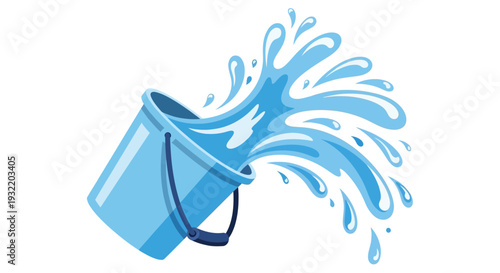 Blue Bucket with Water Splashing Out.