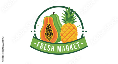 Fresh Market Logo with Papaya and Pineapple.