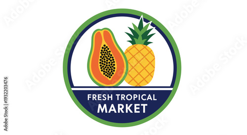 Fresh Tropical Market Logo with Papaya Pineapple.