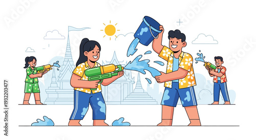 Children Playing with Water and Buckets.