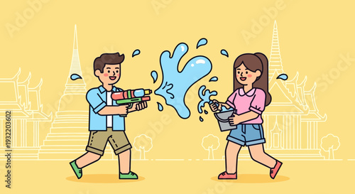 Man and Woman Fighting with Water Guns.