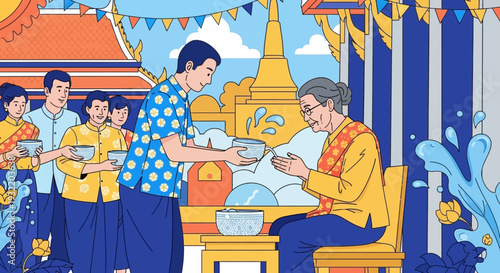 Monks Receiving Alms from Devout Buddhists.