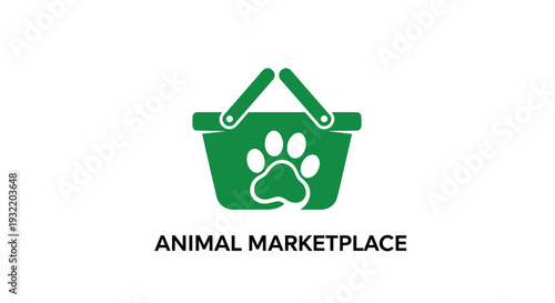 Green Shopping Basket with Paw Print.