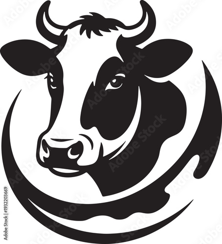 Black and white stylized cow head with swirling milk or cream dairy