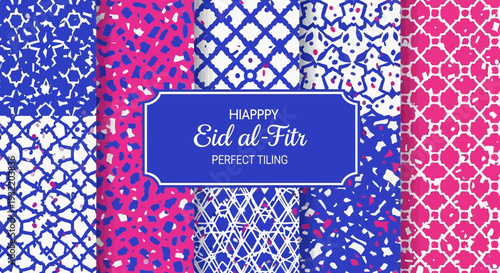 Colorful pattern designs for holiday season with repeating geometric shapes