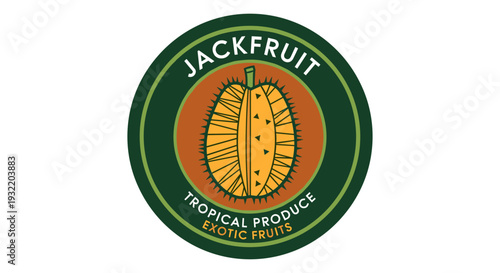 Jackfruit Label with Tropical Fruit Illustration.