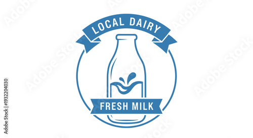 Local Dairy Fresh Milk Bottle Logo.