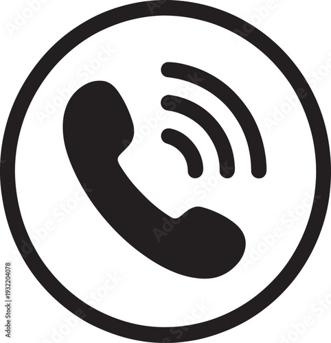Black telephone receiver with sound waves inside a circle telephone phone symbol