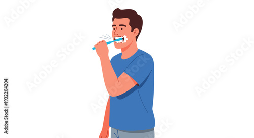 Man Brushing Teeth with Electric Toothbrush.