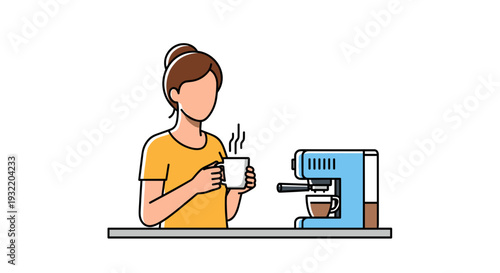 Man Enjoying Coffee Near Coffee Machine.