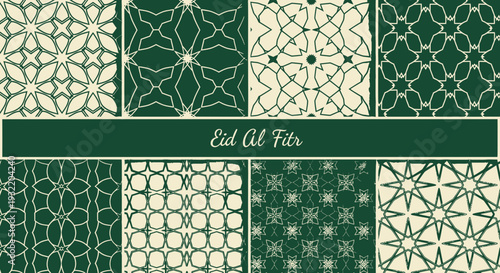 Geometric pattern backgrounds with eid al fitr text banner design