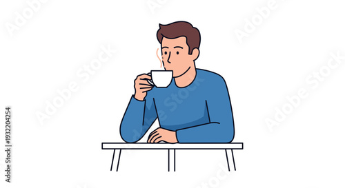 Man Drinking Coffee or Tea from Mug.