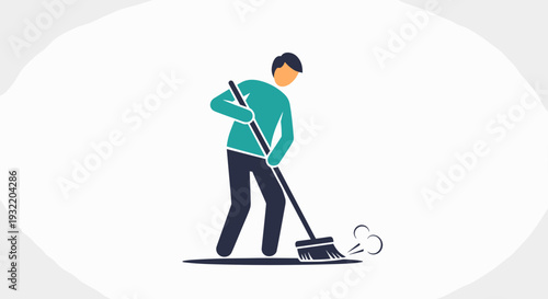 Man Mopping Floor with Mop and Bucket.
