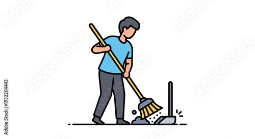 Man Sweeping Floor with Broom and Dustpan 1.