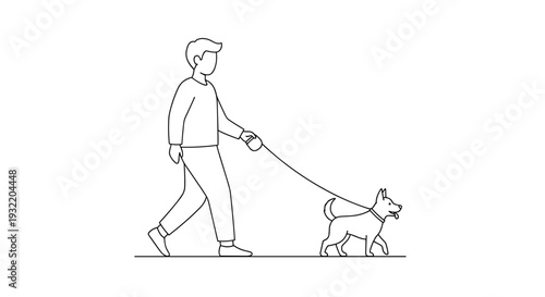 Man Walking Dog on Leash Illustration.