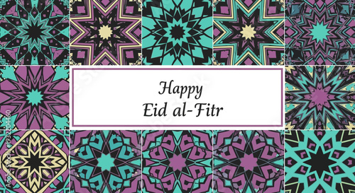 Geometric pattern design for holiday greetings with star shapes and text