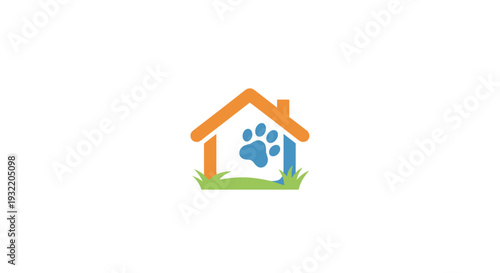 Pet House Logo with Paw Print.