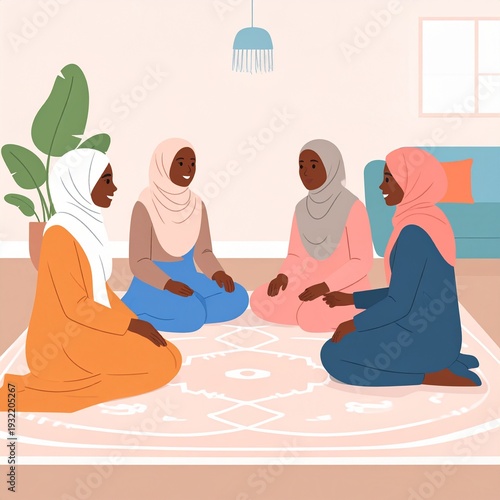 Women in Hijab Meditating Together.