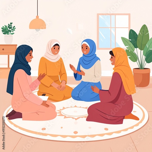 Women in Hijab Sitting Together in Circle.