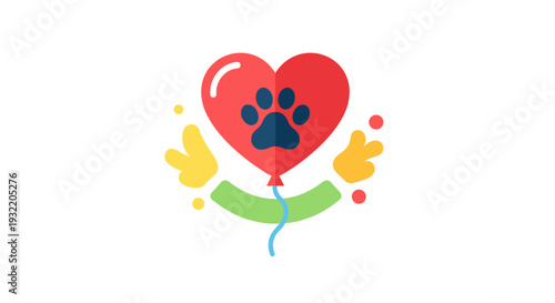 Red Heart Balloon with Dog Paw Print.