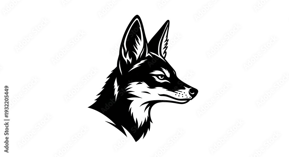 Fototapeta premium Striking Black and White Fox Head Profile Illustration.