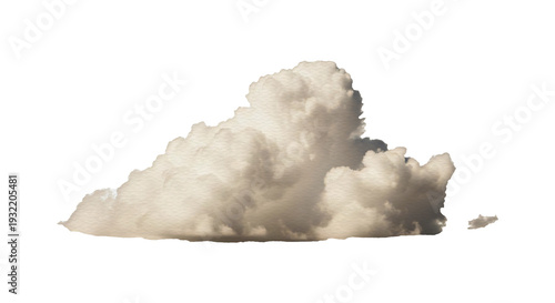 Isolated white cloud on transparent background, watercolor illustration for weather and nature designs