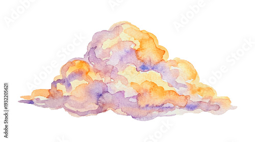 Watercolor cloud with soft pastel colors isolated on transparent background, dreamy sky element for greeting cards and invitations