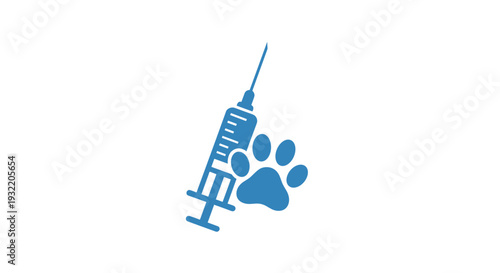 Syringe and dog paw print vaccination concept.