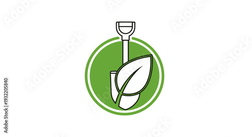 Trowel and Leaf Icon Gardening Tool.