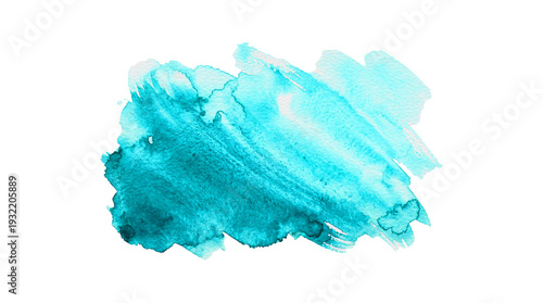 Turquoise watercolor splash on transparent background, abstract blue brush stroke for creative design elements and artistic backgrounds