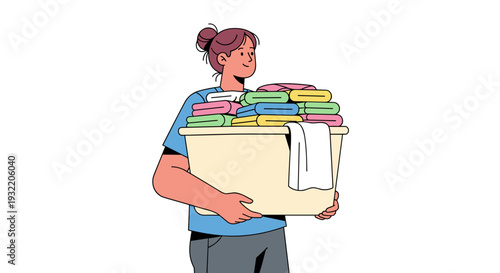 Woman Holding Laundry Basket with Clothes.