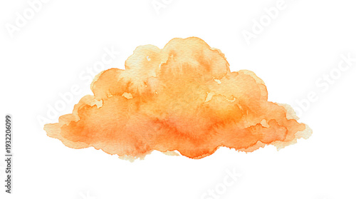 Orange watercolor cloud isolated on transparent background, abstract weather element for design and decoration