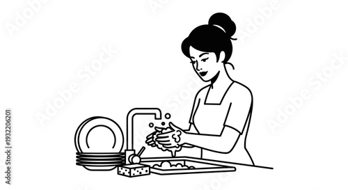 Woman Washing Dishes in Kitchen Sink 2.