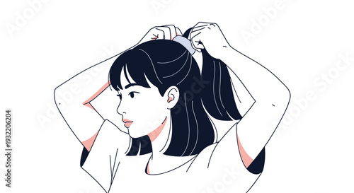 Woman tying her hair.