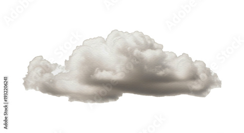 Watercolor gray cloud isolated on transparent background, soft and fluffy illustration for weather and nature designs
