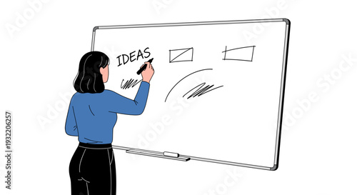 Woman writing on whiteboard with ideas.