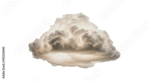 Watercolor cloud isolated on transparent background, soft gray and beige illustration for weather and nature designs
