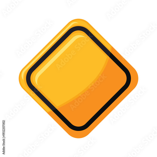 Blank yellow warning sign vector illustration, empty yellow traffic warning sign, isolated on white background