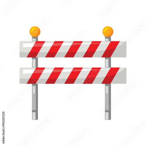 Road barrier construction sign vector illustration, road construction barrier with red and white stripes, isolated on white background