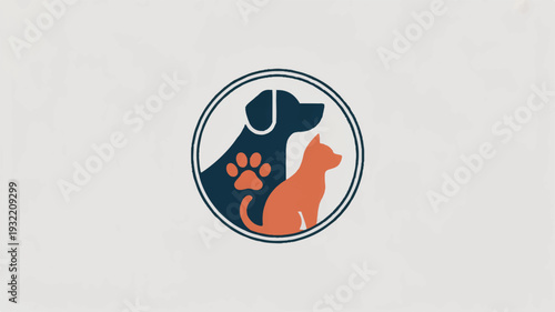 Pet logo with dog and cat in orange and blue circle graphic
