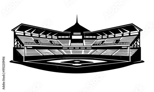 Baseball Stadium Silhouette – Large Sports Arena Vector Illustration