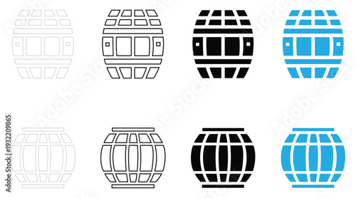 Wooden wine oak and cask icon vector, wine barrel icon symbol vector, silhouette and line art illustration