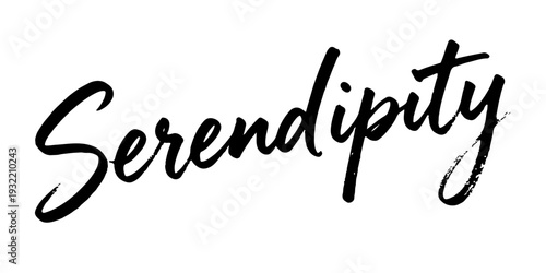“Serendipity” graceful handwritten calligraphy phrase symbolizing fortunate coincidence and unexpected joy.