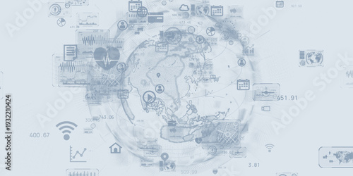 サイバースペースとグローバルネットワークコンセプトの未来的CGイラスト