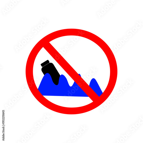 No Ocean Pollution Icon with Plastic Bottle