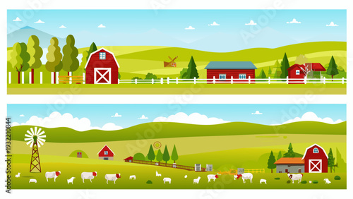 Charming rural landscape featuring farms fields and idyllic countryside scenes