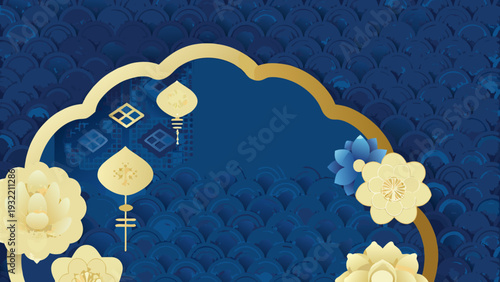 Elegant mid autumn festival design with floral and lantern motifs