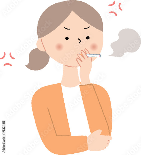 イライラしながらタバコを吸う女性