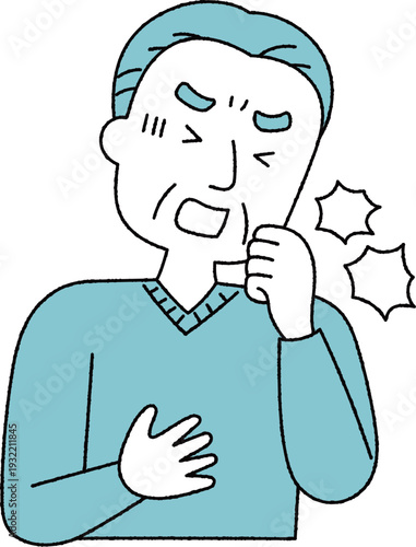 苦しそうに咳き込むシニア男性単色