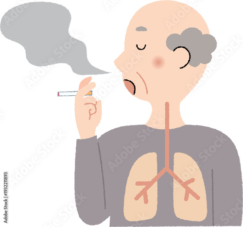 タバコを吸うシニア男性の煙と肺